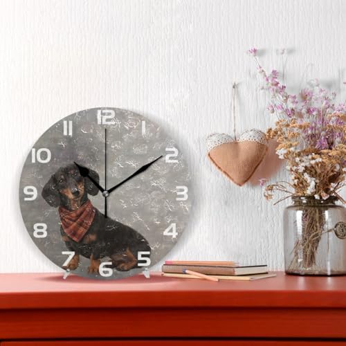 ABLINK Vintage Dog Dachshund Portrait Round Wall Clock, Silent Non Ticking Oil - Image 2