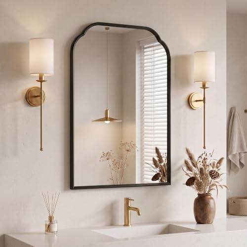 36"x24" Black Bathroom Scalloped Mirror, Rust-Proof Metal Frame by Unknown