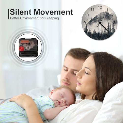 Scenic Nature Wall Clock Silent Non Ticking Battery Operated, Mountain Misty - Image 6