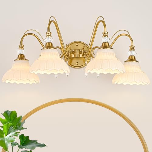 Vintage Bathroom Vanity Light, 4-Light Brushed Gold Finish Wall Sconce by Unknown