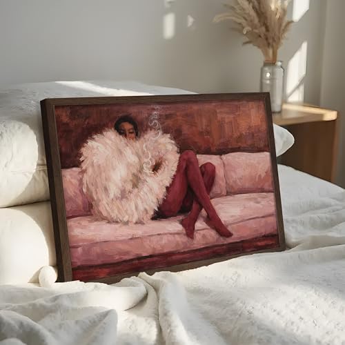 Vintage Framed Impressionist Wall Art, Elegant Woman Lounging on Sofa Canvas - Image 2