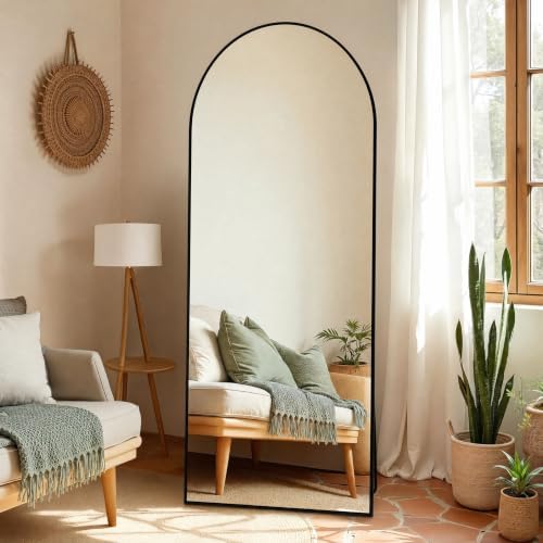Arched Full Length Mirror 65"x24" Leaning Hanging Decor Black - Image 2