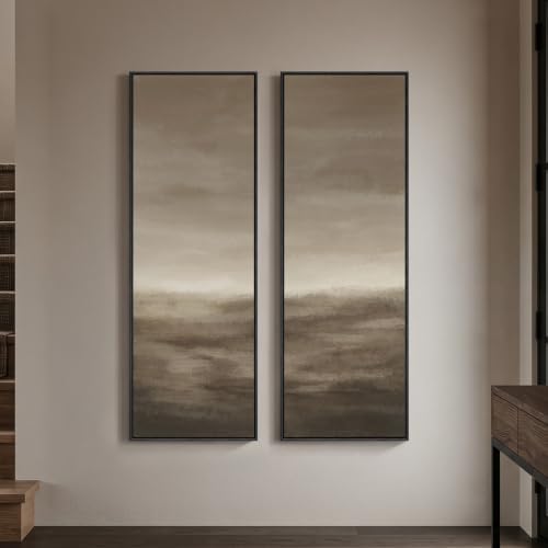 Large Framed Abstract Landscape Wall Art, 2 Piece Brown Vertical Wall Decor by Cuspin