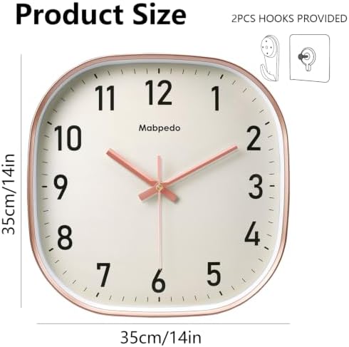 14Inch Wall Clock, Rose Gold Square Silent Non Ticking Analog Clock - Image 3