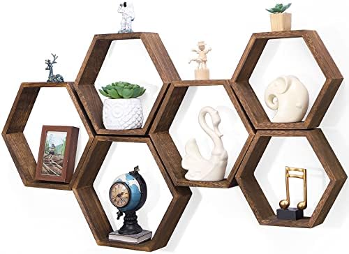 NOVIMANGO Honeycomb Floating Shelves Set of 6, Hexagon Floating Shelves by NORCEESAN