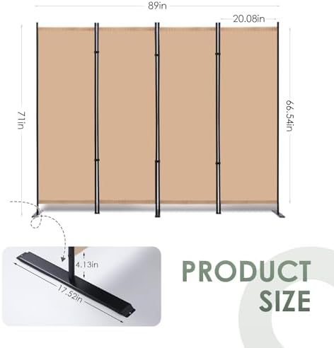 RANTILA 4 Panel Room Divider, 6 FT Folding Privacy Screen - Image 3
