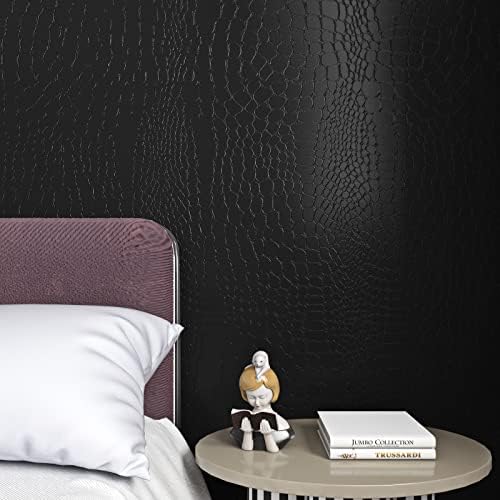 Livelynine Lavish Black Textured Wallpaper Peel and Stick Crocodile Wallpaper - Image 2