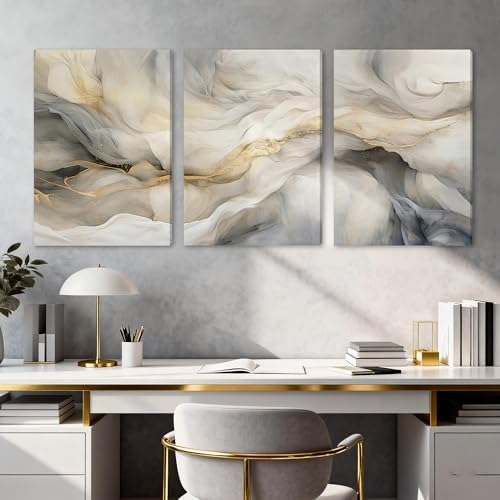 EJPFOGV Triptych Grey White Gold Wrapped Canvas Wall Art 16x24 inches x3 - Image 3