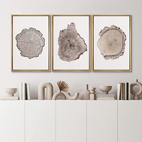 MUDECOR Framed Wall Art Print Set Brown Minimal Wood Ring Tree Closeup Nature - Image 3