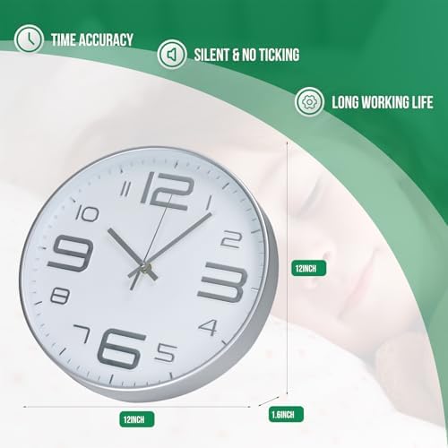 Wall Clock Modern Non-Ticking Battery Operated Wall Clocks Silent Quartz - Image 2