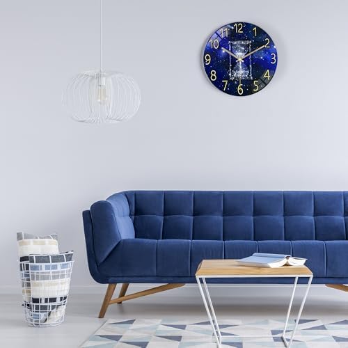 Lafocuse 12 Inch Glass Galaxy Blue Wall Clocks Battery Operated Hourglass - Image 2