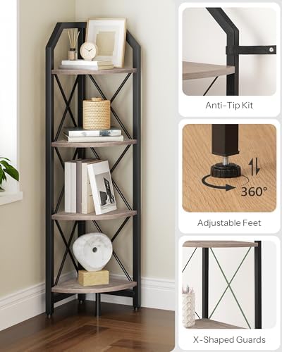 CHOEZON 4-Tier Corner Shelf, Industrial Corner Bookshelf, 47.6" Corner Storage - Image 4