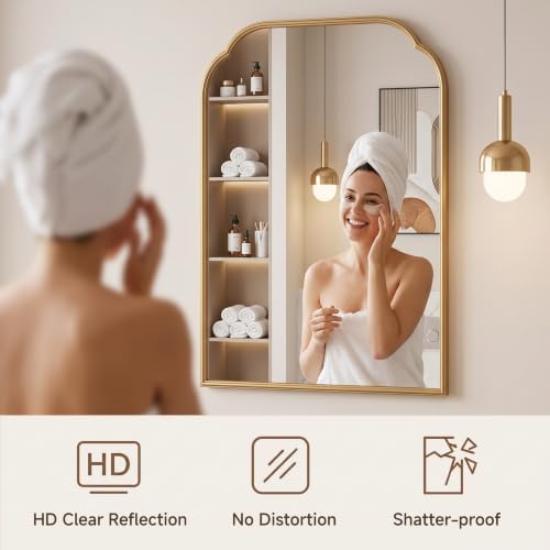 36"x24" Gold Bathroom Scalloped Mirror, Rust-Proof Metal Frame - Image 4
