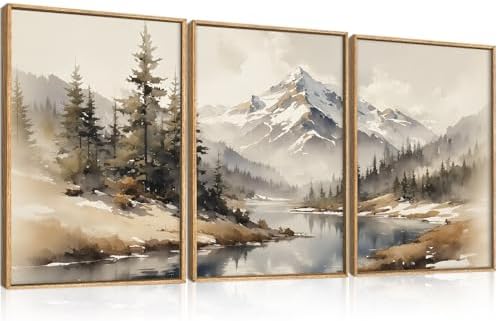 Boho Misty Mountain Watercolor Framed Canvas Wall Art Set-16"x24"x3 - Image 5