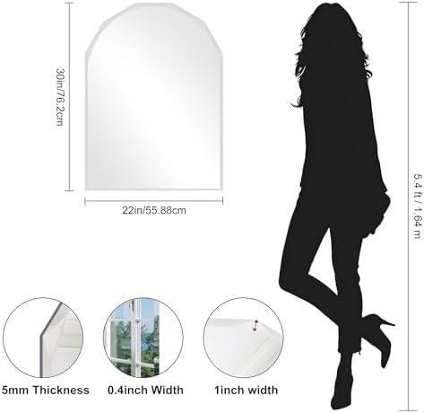 Beveled Arched Mirror, 5mm Tempered Glass, Decorative Frameless Wall Mirror - Image 2