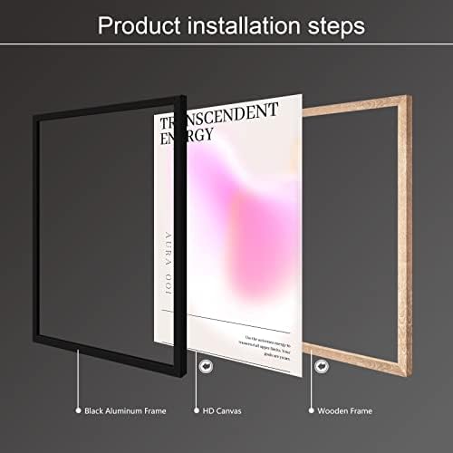 Framed 3 Piece Pink Gradient Aura Energy Canvas Wall Art Trippy Positive - Image 2