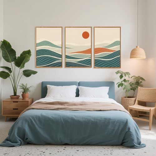CHDITB Coastal Wave Framed Canvas Wall Art Set, Panoramic Minimalist Sea Wall - Image 5