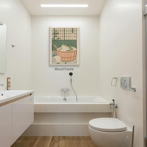 Japanese Frog in a Bathtub Wall Art Sage Green Relaxing Bathroom Posters 08x10 - Image 3