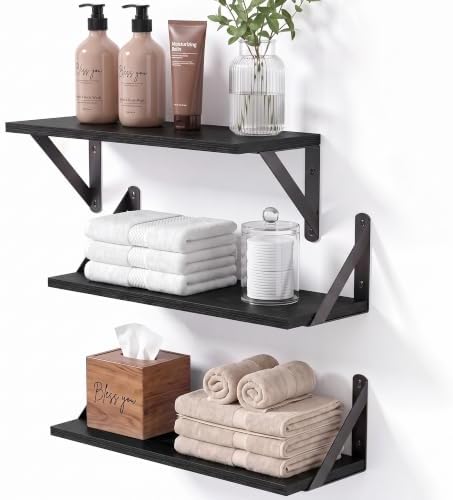 16x6 Inch Small Black Wall Shelves by Unknown