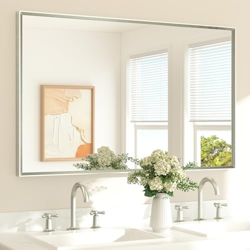 TETOTE Brushed Nickel Bathroom Mirror 48" x 30" Beveled Frame Rectangle by TETOTE