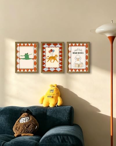 Framed Vintage Nursery Canvas Wall Art Set of 3, Frog Tiger Duck Animal Wall - Image 5