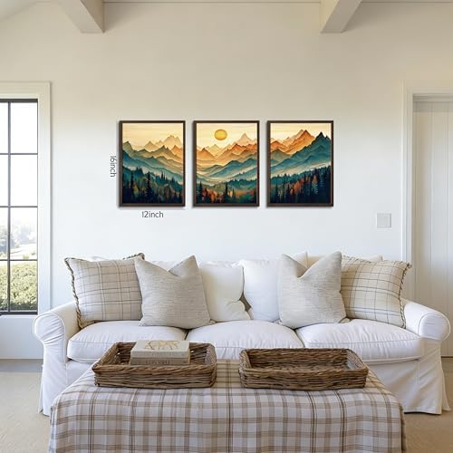 Framed Boho Wall Art Set of 3, Boho Wall Decor, Sunrise Mountain Canvas Prints - Image 3