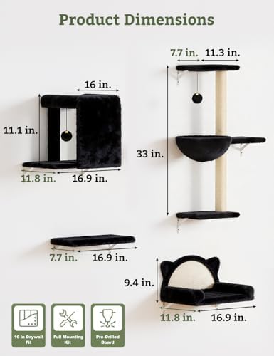 5-in-1 Cat Wall Shelves, Solid Wood Cat Wall Furniture Set - Image 5