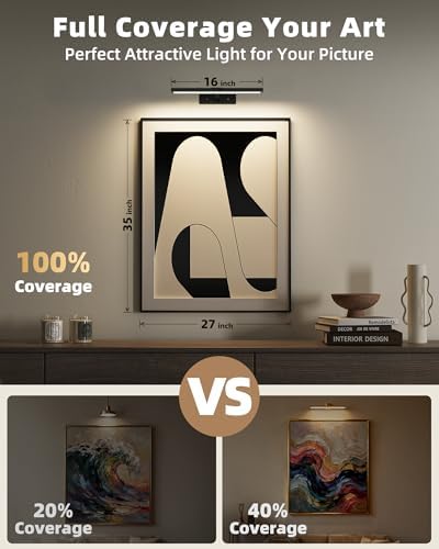 EZVALO Picture Light for Wall, 4800mAh 16'' Rechargeable Wireless IR Remote - Image 2