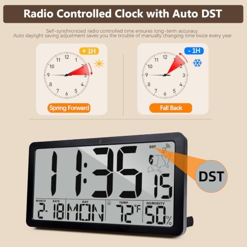 Atomic Digital Wall Clock, Battery Operated Large 9.72” Alarm Clock - Image 6