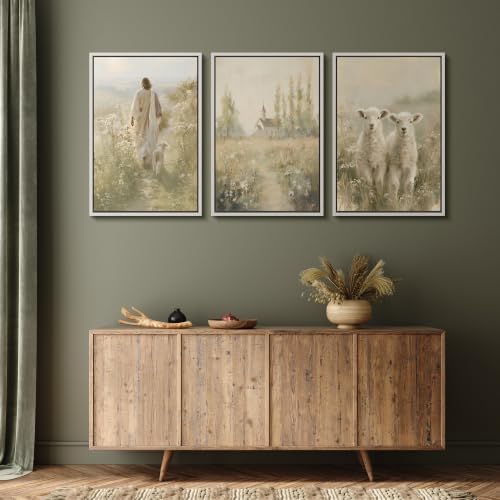MUDECOR Framed Canvas Print Wall Art Set Jesus and Lambs - Image 5