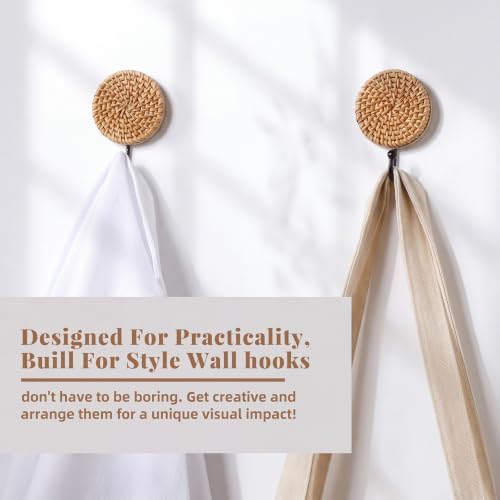 Colingmill 2 Pcs Boho Rattan Wall Hooks, Woven Towel Hooks Decor - Image 4