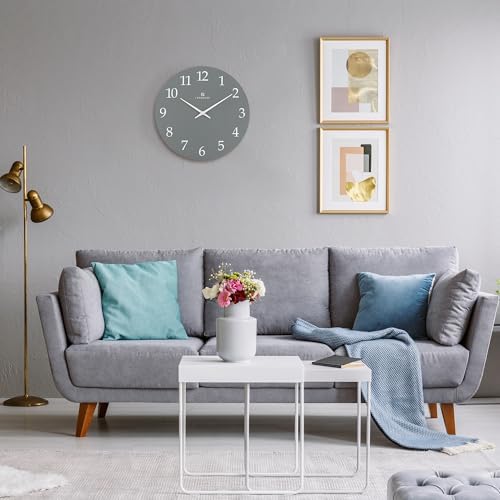 Lafocuse 12 Inch Wooden Modern Minimalist Gray Wall Clock Battery Operated - Image 2