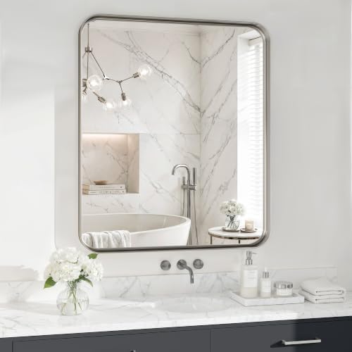 30x36 Inch Silver Metal Framed Bathroom Mirror by MYSUNORIA