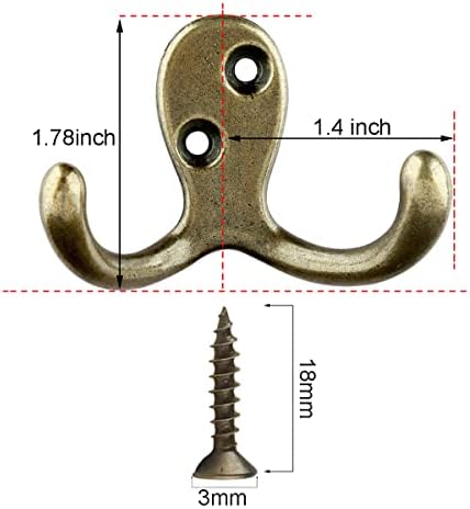 IBosins 16 Pack Antique Brass Double Prong Coat Hooks - Image 2
