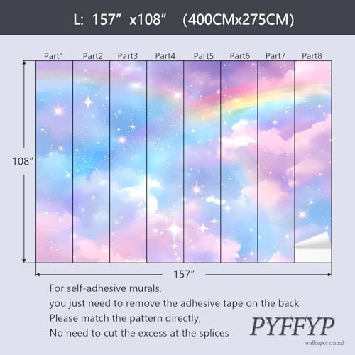 PYFFYP-Colorful Cloud Peel and Stick Wallpaper Rainbow Star wall murals - Image 5