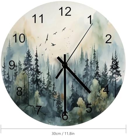 Forest Wall Clock 12 Inch Silent Non Ticking Clock Wooden, Watercolor Style - Image 2