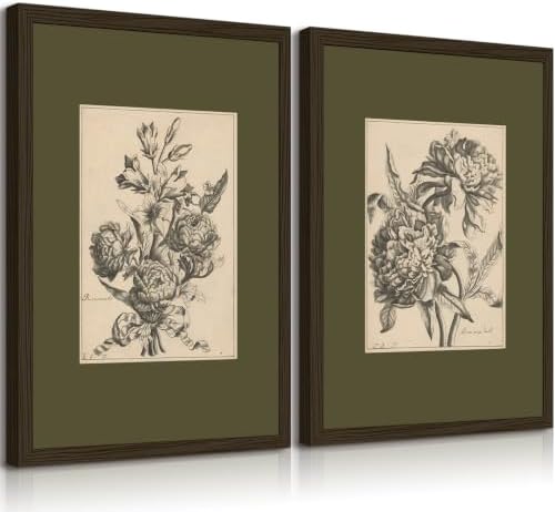 Flower Sketch Wall Art Sage Green Floral Canvas Poster Vintage Botanical Wall by Tanmart