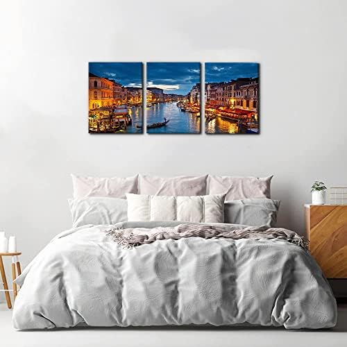 Pacimo Venice Night View 3-Piece Waterproof Watercolor Wall Art, Modern Canvas - Image 3