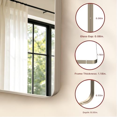 Kosmonia 40x30 Inch Rounded Rectangle Bathroom Vanity Mirror - Image 3
