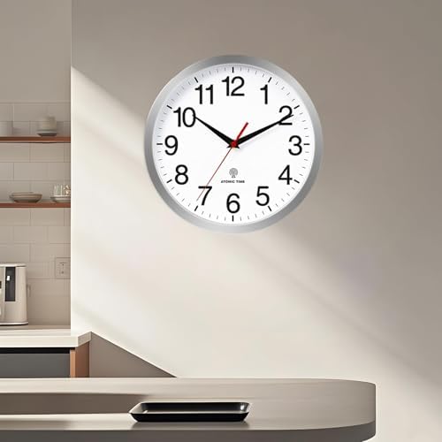Rohioue Wall Clock Analog 10 Inch Atomic Battery Operated Silent Clock - Image 5