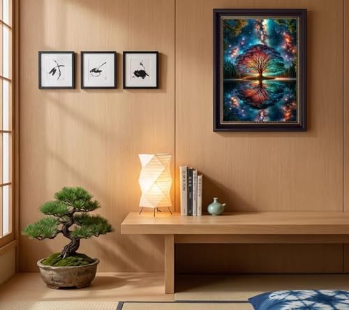 Black Gold Framed Tree of Life Canvas Wall Art Starry sky reflection Pictures - Image 6