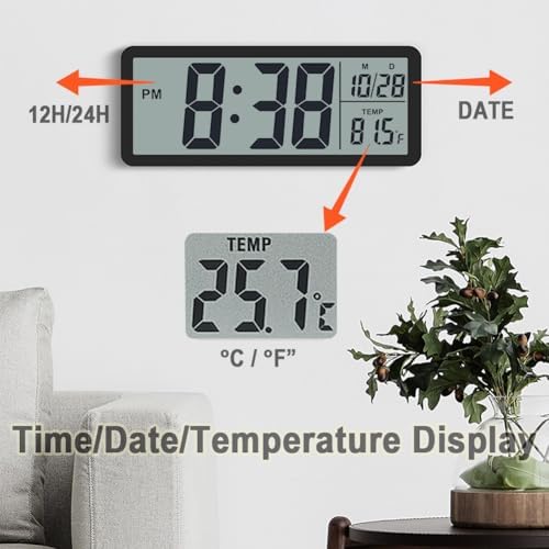 8.5" Large Digital Wall Clock, Battery or Plug in Operated, LCD Digital Clock - Image 5