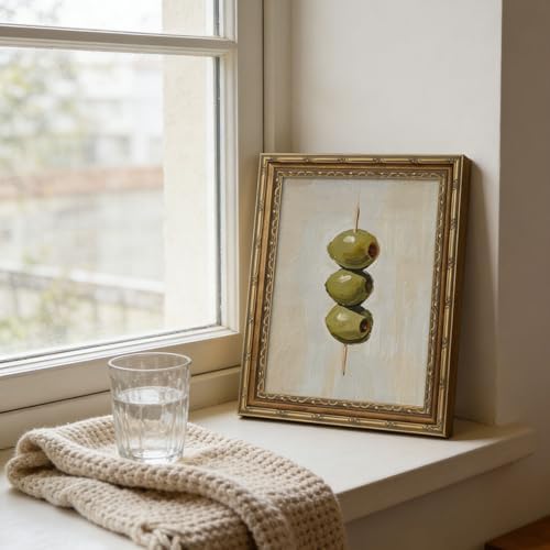 Gold Framed Wall Art Vintage Dirty Martini Olives Wall Art Retro Green Olives - Image 4
