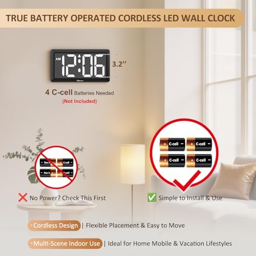 Soobest 9.5 Inch Digital Wall Clock Battery Operated, LED Large Display - Image 2
