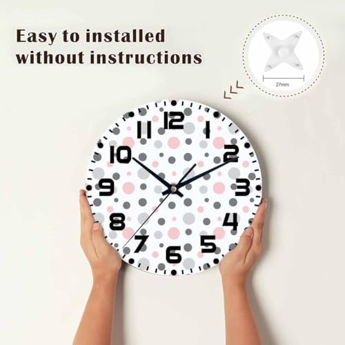 Polka Dot Pattern Wall Clock Pink Gray White Battery Powered Wall Clock Silent - Image 7