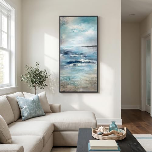 Framed Abstract Coastal Ocean Wall Art, 20x40 Inch - Image 4