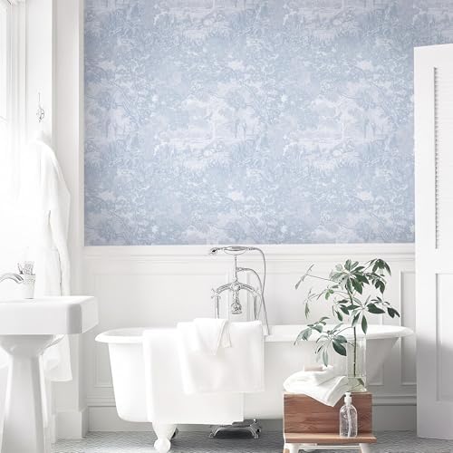 Dimoon 17.3" X 78.7" Peel and Stick Wallpaper Blue White Modern Forest Floral - Image 7
