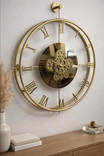 Large Moving Gear Wall Clock – Luxury Metal Ring Roman Numeral Silent - Image 3
