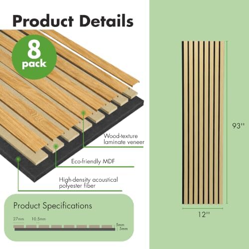 Art3d 12" x 93" Acoustic Wood Slat Wall Panel, 62 sq.ft - Image 3