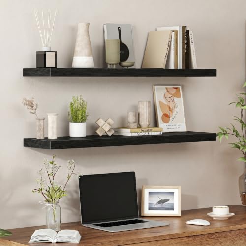 Heimlove Floating Shelves 39.4" W x 9.3" D Black Set of 2 - Image 2